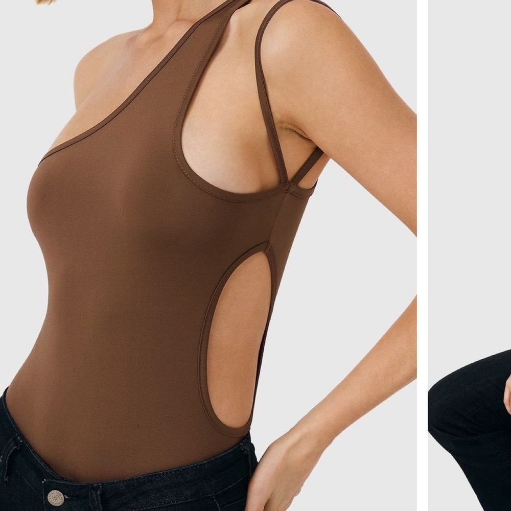 Brown bodysuit one shoulder with cut out